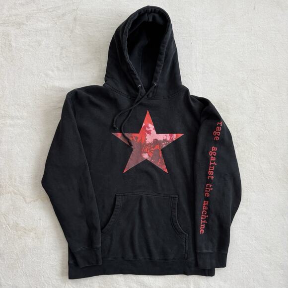 Vintage 2000s Rage Against The Machine RATM Star Gear Hoodie Medium Black Band - Picture 1 of 6